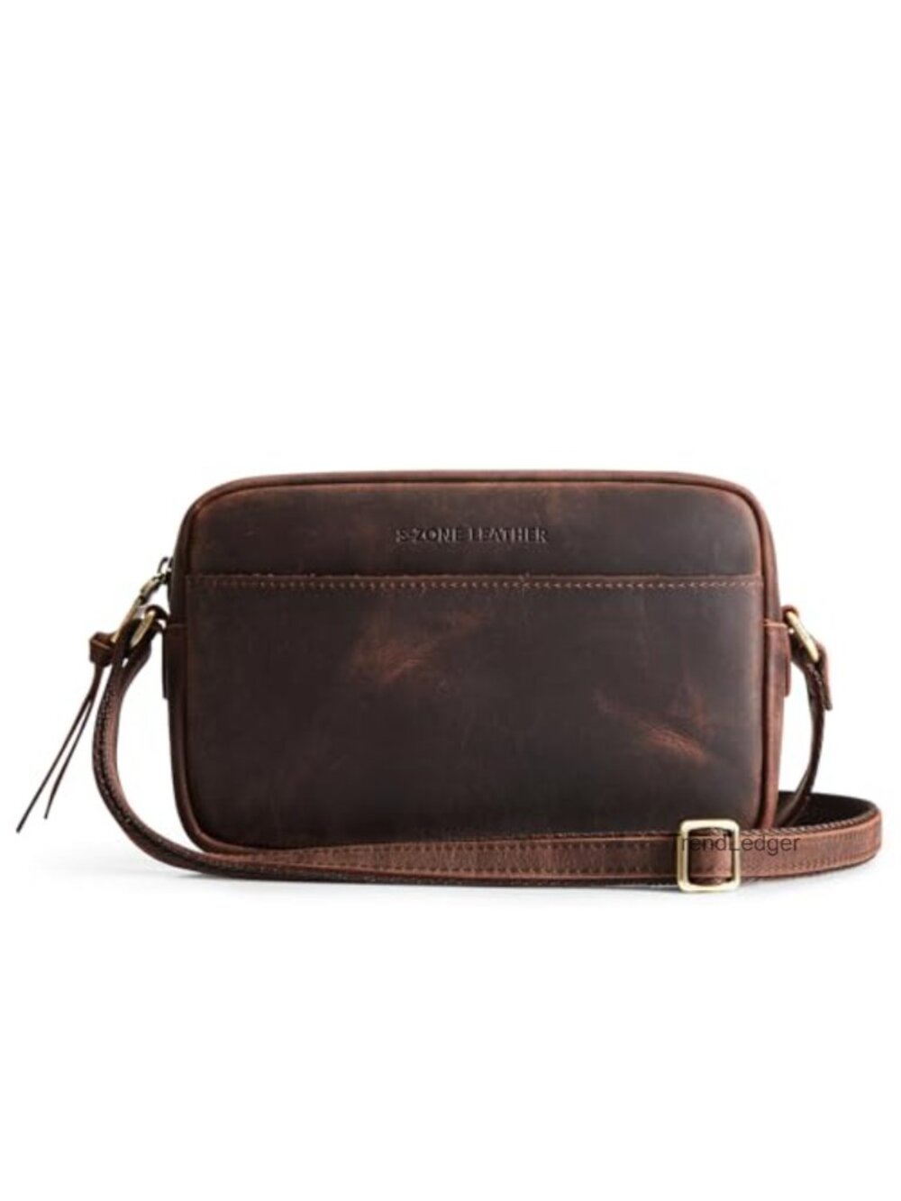Top Grain Crazy Horse Leather Crossbody Bag Adjustable Strap Tablet